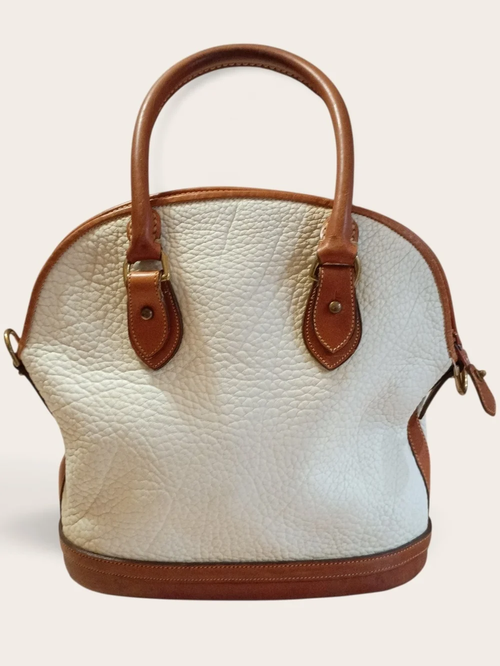 Dooney & Bourke White Pebbled Leather Satchel with Brown Trim